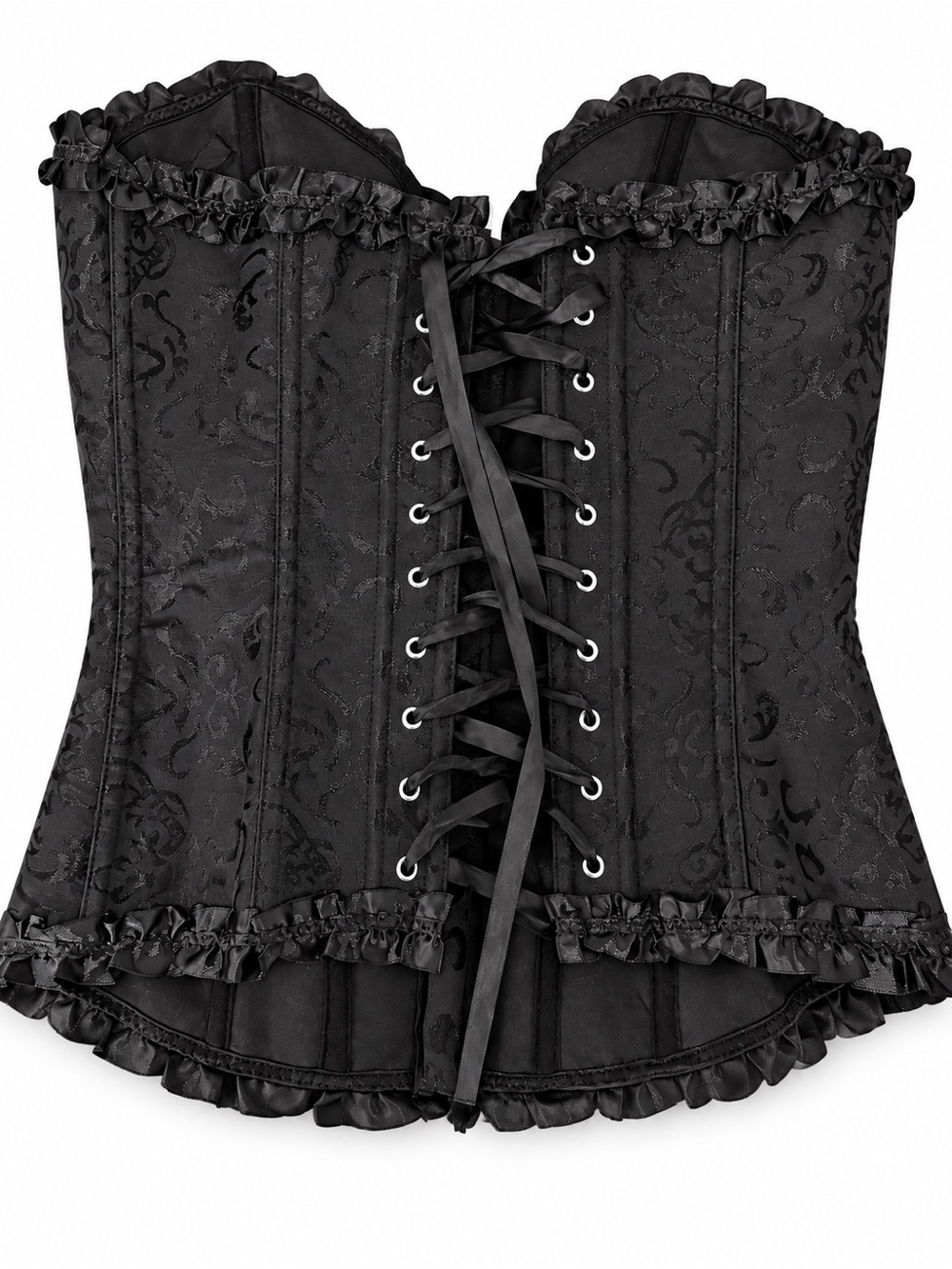 Adore Me Black Floral Jacquard Lace-Up Corset Bustier Top Size M